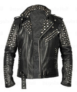 New Handmade Men Leather Studs Embellishment Leather Motorcycle Jacket-221 - $299.99