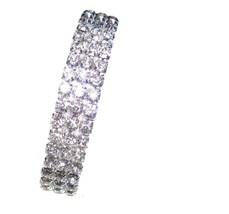 Wide Stretch Rhinestone Tennis Bracelet 3 Rows New - £7.95 GBP