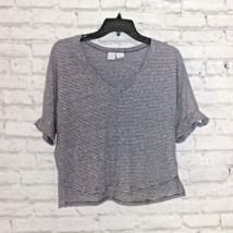 Melrose and Market Shirt Womens Small Gray Striped Crop Short Sleeve V Neck Top - £15.55 GBP