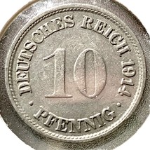 1914 D German Empire 10 Pfennig Coin - $56.26 MXN