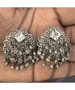 Vintage Filigree Rhinestone Clip-On Earrings Dangle Silver Tone Estate J... - $41.01 CAD