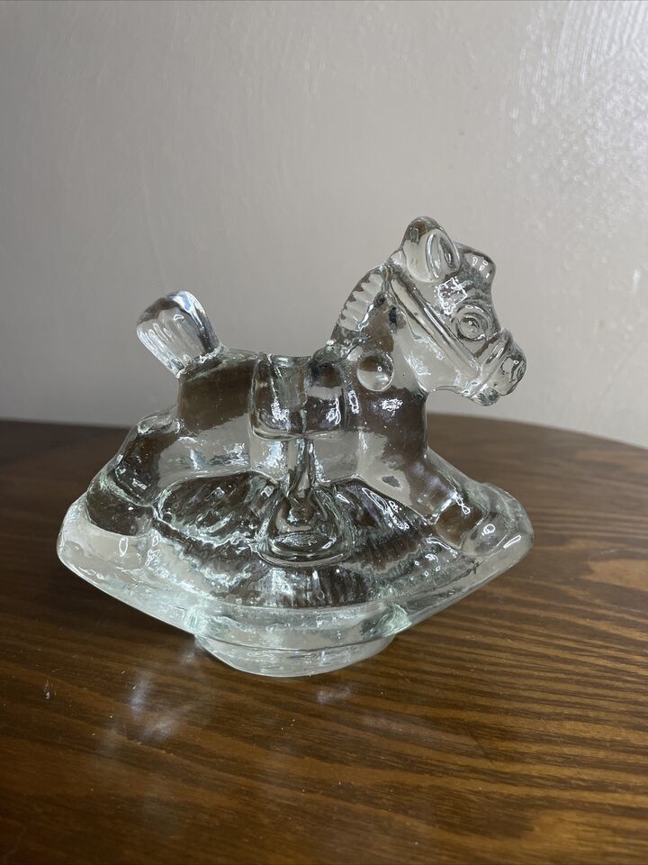 Vintage Clear Solid Glass Rocking Horse Candle Holder Paperweight Figurine - $5.89