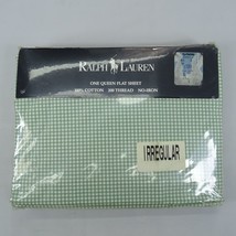 Vintage Ralph Lauren Green Gingham Check Flat Queen Sheet USA Cotton Irregular - $42.70