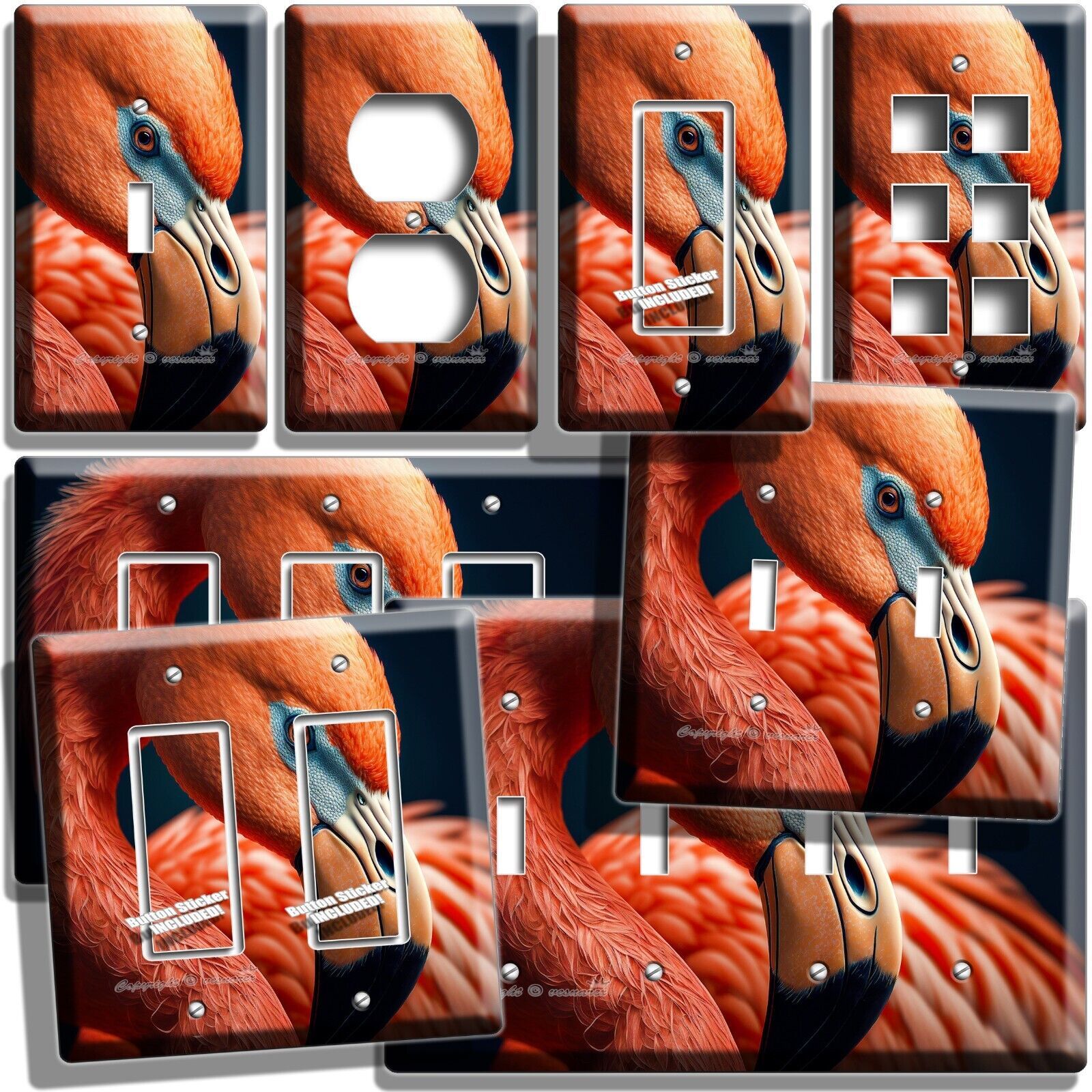 PINK FLAMINGO HEAD LIGHT SWITCH OUTLET WALL PLATE WILD NATURE HOME ROOM HD DECOR - $11.03 - $27.59