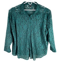 Torrid Lace Button Down Green Long Sleeve Top Blouse 5 5X - £22.64 GBP