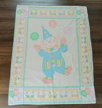 Vintage Pastel Clown Baby Blanket Unisex Balloon ABC Alphabet Letter Stripe - £55.38 GBP