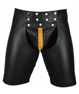 Men&#39;s Real Cowhide Leather Chaps Shorts Snap Button Chaps Cuir Schwarz B... - £69.95 GBP