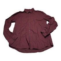 Marc Anthony Shirt Mens Large Burgundy Striped Cotton Stretch Slim Fit Button-Up - £14.13 GBP