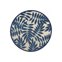 HomeRoots 8 ft. Round Navy &amp; Beige Leaves Indoor &amp; Outdoor Area Rug - $265.35
