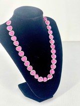 Dark Pink  felt ball heart necklace, heart shaped silver coated metal frame, tex - £51.35 GBP