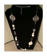 BLACK &amp; WHITE Southwestern Necklace with Glass Swirl &amp; MOP Beads &amp; Metal... - $16.01 CAD
