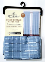 Stylenest Farmhouse Collection Sheer Curtain Panel Pair 38x84L Jacquered Blue - £25.47 GBP
