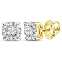 14kt Yellow Gold Womens Princess Round Diamond Soleil Cluster Earrings 1/4 Cttw - £354.76 GBP