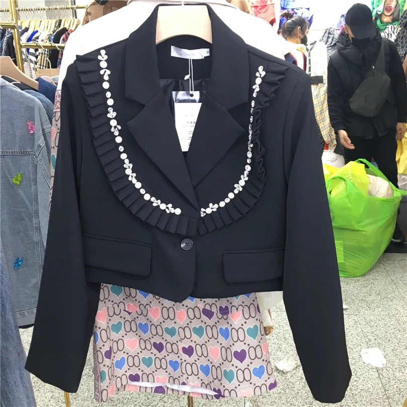   Suit Jackets For Women Spring Autumn Casual Korean  Light Luxury Beading Diamo - £179.86 GBP