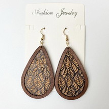 New Colorful Cork Teardrop Dangle Earrings for Women Retro Groove Natural Wood S - £7.19 GBP