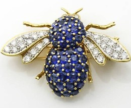 Rose Cut Diamond And Blue Sapphire Bee Brooch, Art Deco Brooch, Edwardian brooch - £266.13 GBP