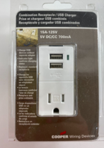 Cooper Dual Combo Outlet Receptacle USB Charger White 15A-125V 5V DC/CC 700mA - £13.44 GBP