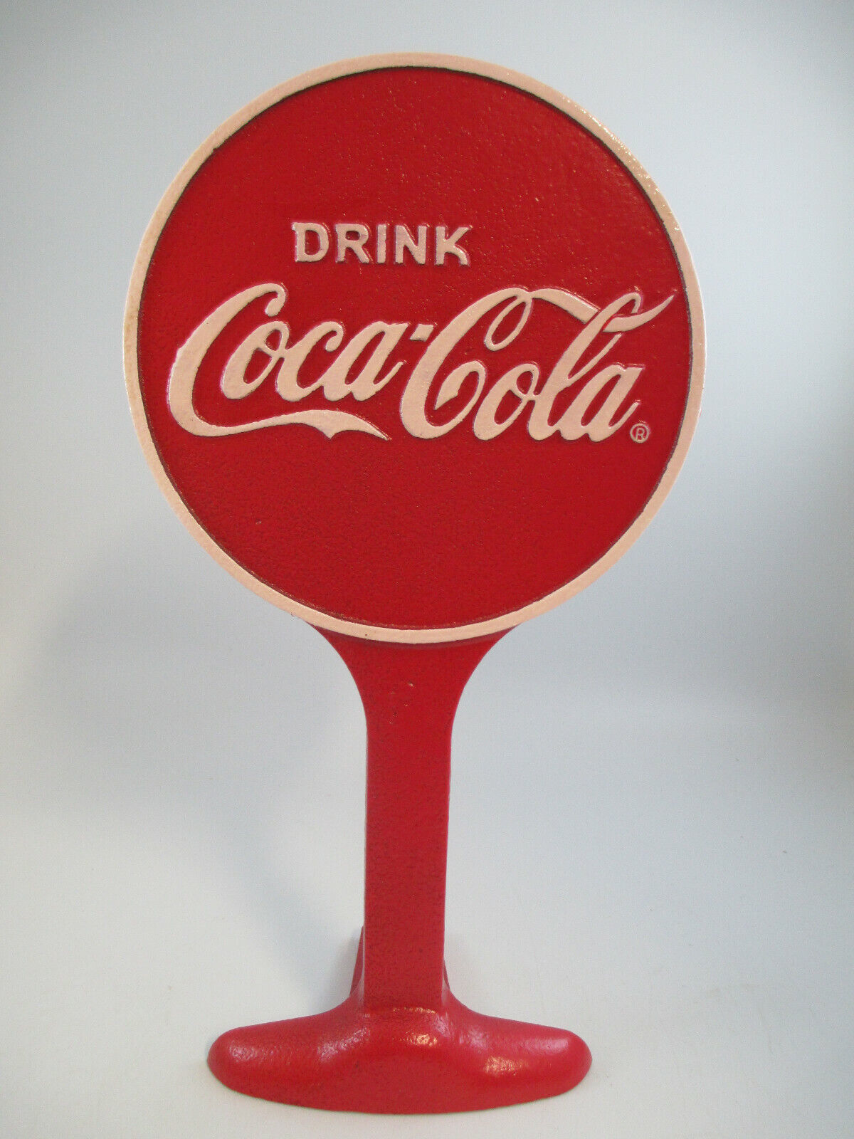 Primary image for Coca-Cola Doorstop Round Sign Cast Iron Red Drink Coca-Cola Logo Retro