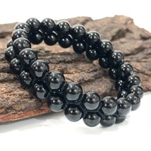 Silver Obsidian Gemstone 8 mm beads 7.5&quot; Inches Stretch Bracelet 2SB-83 - £9.48 GBP
