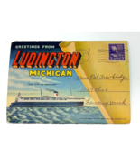 Linen Postcard Folder Greetings Ludington MI Containing 18 Curteich Line... - £19.53 GBP