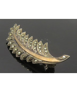 925 Sterling Silver - Vintage Marcasite Floral Leaf Feather Brooch Pin -... - £24.31 GBP
