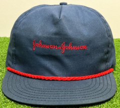 Johnson &amp; Johnson Rope Bill Golf Leather Strap Back Trucker Hat Navy Red - £23.74 GBP