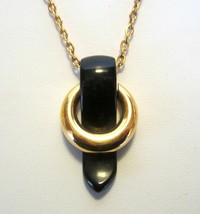 Crown Trifari Pendant Necklace Gold and Jet Black Lucite Plastic MCM 1960s Era - £41.07 GBP