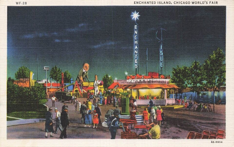 Primary image for CHICAGO ILLINOIS IL~WORLD FAIR NIGHT VIEW ENCHANTED ISLAND~1930 VINTAGE POSTCARD