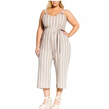 City Chic Women Plus M 18 Oatmeal Stripe Tie Waist Wide Leg Jumpsuit NWT... - $1,119.15 MXN