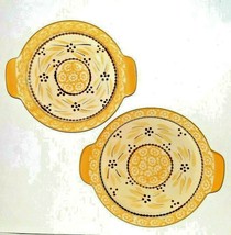 2 Temp-tations Round Old World Yellow Trivets Lids Serving Plates w/ Handles QVC - £19.85 GBP