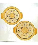 2 Temp-tations Round Old World Yellow Trivets Lids Serving Plates w/ Han... - £19.73 GBP
