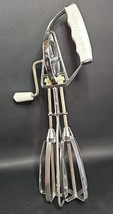 Vintage 1950s Maynard Egg Beater No 49 White Handle Stainless Steel Body - $29.09