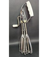 Vintage 1950s Maynard Egg Beater No 49 White Handle Stainless Steel Body - $29.09