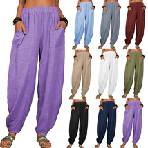 Casual Loose Harem Pants Summer Fashion Solid Color Pockets Trousers Wom... - $20.52+