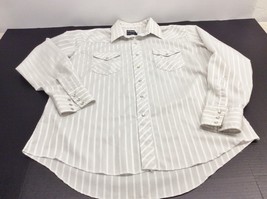 Wrangler Western Dress Shirt 17 1/2 Long Tail Stripe Grey White USA Vintage - £9.39 GBP