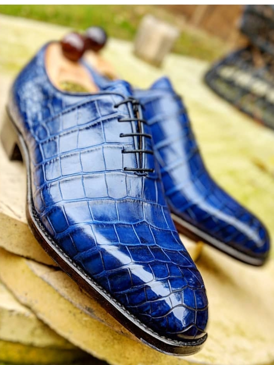 NEW Handmade Men,s Leather Shoes,Formal Blue Crocodile Texture Leather Men Shoes