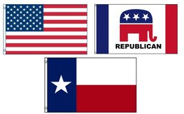 RFCO Lot of 3 Flags: USA, Texas State and Republican 3&#39;x5&#39; Polyester Flag - £13.49 GBP