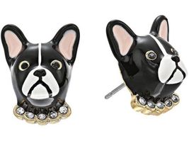 KATE SPADE Black Frenchie Ma Chérie Antoine Dog Stud Earrings w/ KS Dust... - £31.45 GBP
