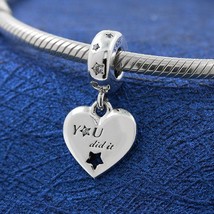Spring Release 925 Sterling Silver Congratulations Heart &amp; Stars Dangle Charm - £13.93 GBP