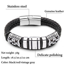 Punk New Summer Fashion 316L Stainless Steel Real Grey Braided Leather Bangle an - £12.39 GBP