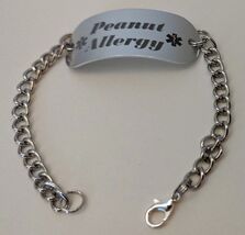 Medical Peanut Allergy Aluminum Bracelet with 7-1/2" Stainless Steel Chain - $22.95