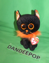 Ty Beanie Boo&#39;s Morticia Stuffed Animal Black Cat Halloween Beanie Babie - £19.45 GBP