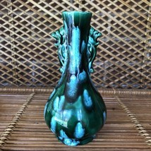 VTG Drip Glazed Green Turquoise Ceramic Vase Speckled Splatter MCM Mid C... - $35.69