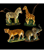 Safari Animal Christmas Ornaments Set Lot 4 African Zebra Elephant Wood ... - $46.50