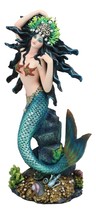 11&quot;H Nautical Turquoise Tail Mermaid Pearl Crown Princess By Treasures Statue - £59.94 GBP