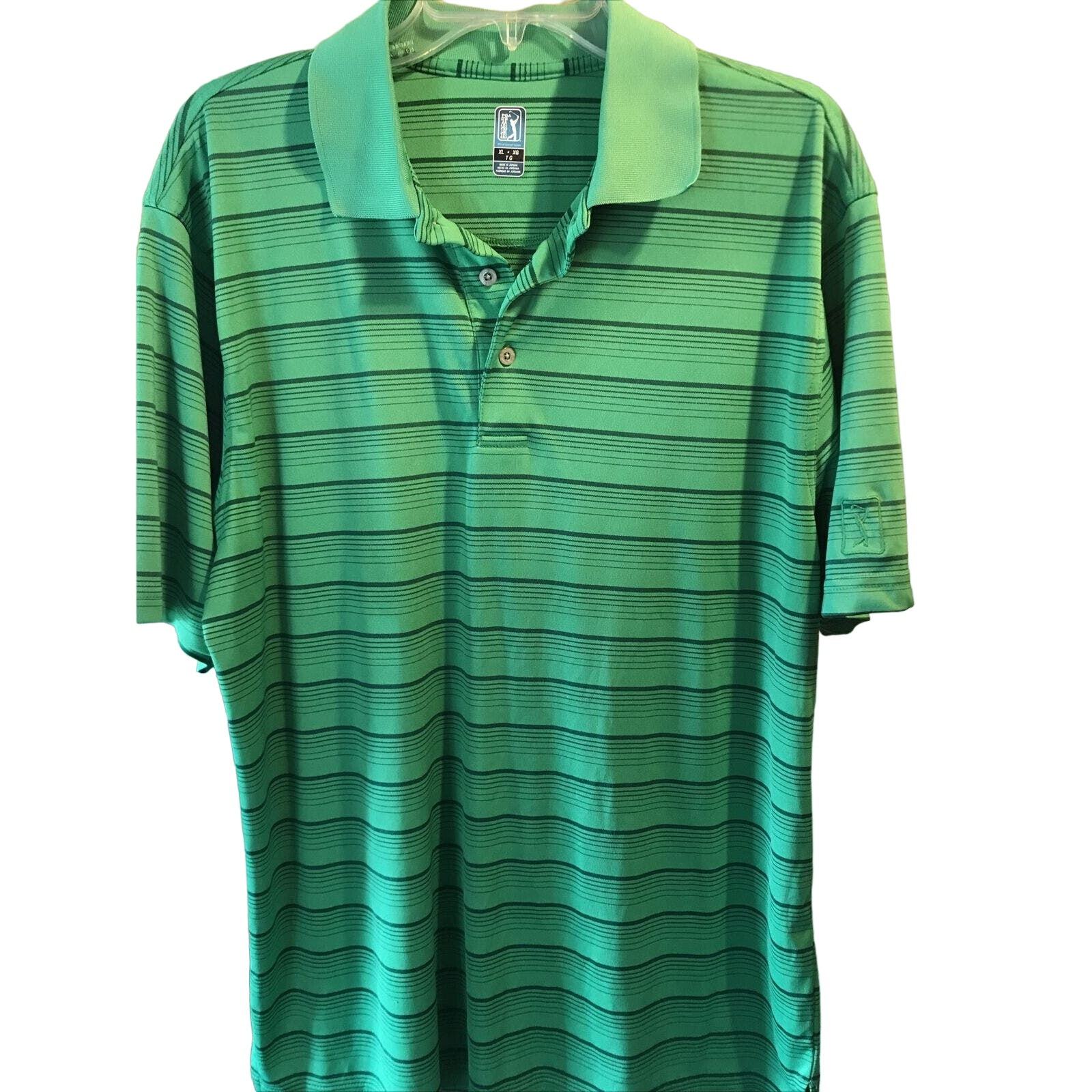 PGA Tour Mens XL Green Striped Short Sleeve 1/4 Button Polyester Golf Po... - £15.02 GBP