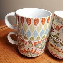 Pier One stackable Coffee Mugs, set of 4, butterfly paisley leaves geometric image 4