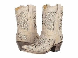 Ladies Corral A3550~White (Bone) Inlay &amp; Crystals Ankle Boot~Western~Wed... - £194.61 GBP