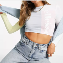 Ellesse Crop Top Off White Barbie Pink Baby Blue Sexy Sports Cropped Yoga XS Y2k - $15.56