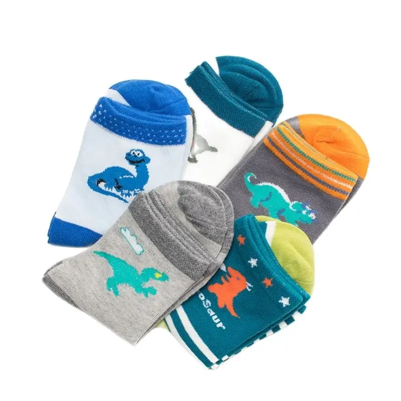 Play 5 pairs Play Socks Spring &amp; Autumn New Cotton Cute Cartoon Dinosaur Pattern - £23.18 GBP